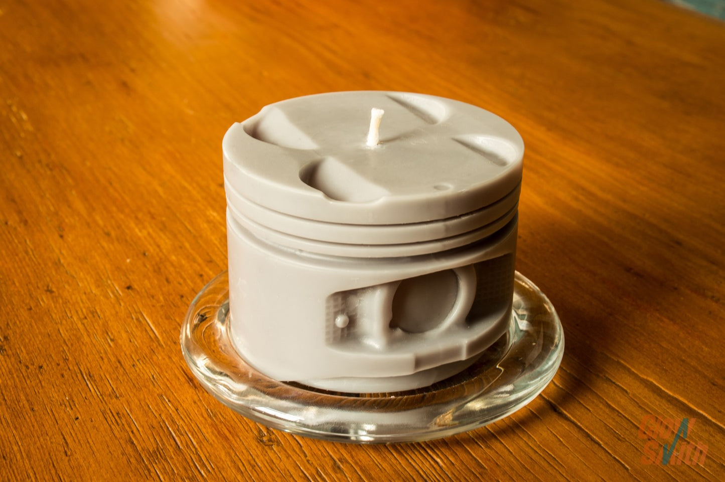 Dark Opium Engine Piston Candle displayed in a stylish modern interior, adding a bold automotive-inspired statement to any petrolhead’s home.