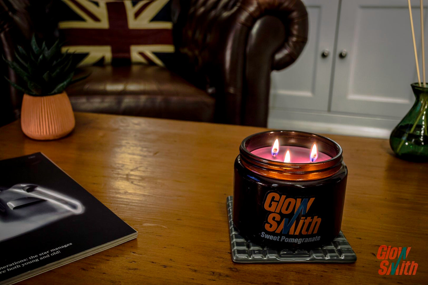 Large Vintage Smoked Glow Candle - Sweet Pomegranate