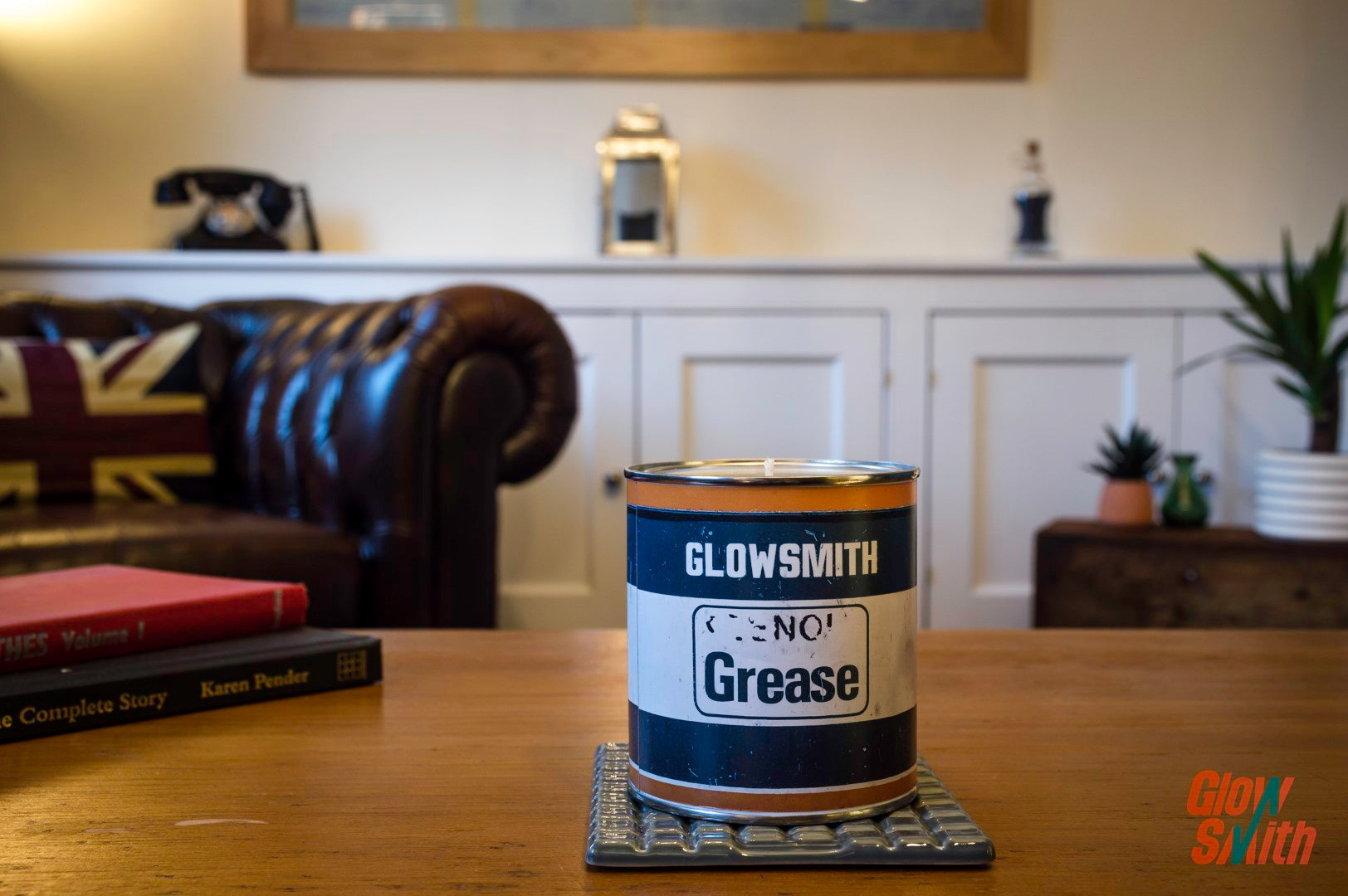 Glowsmith Large Vintage Grease Tin Candle (Fresh Linen), a unique car gift.