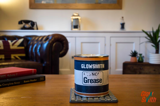 Glowsmith Large Vintage Grease Tin Candle (Fresh Linen), a unique car gift.
