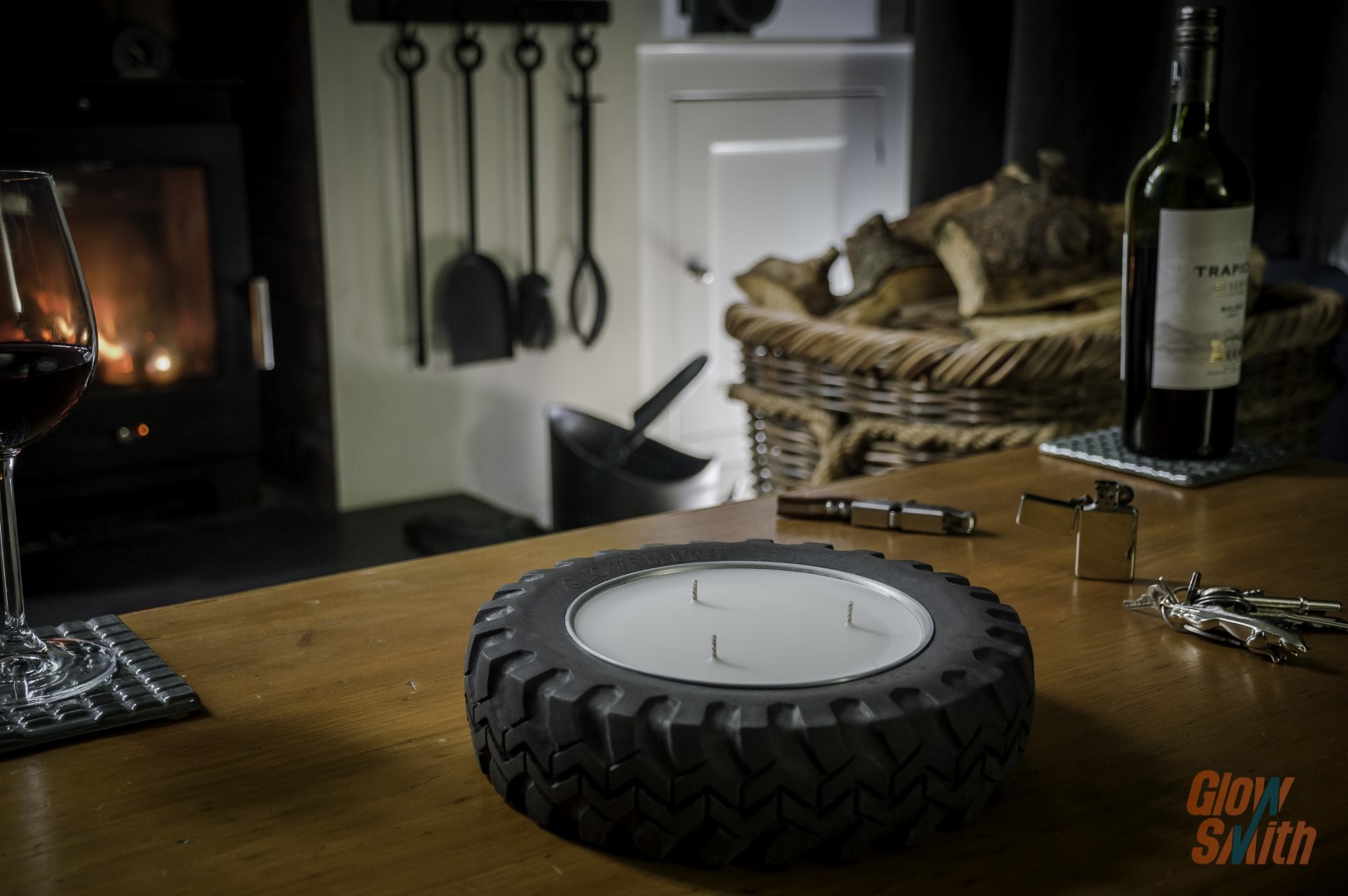mens gift concrete tyre candle